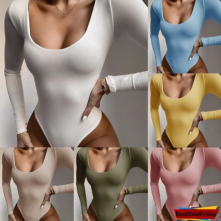 6 Colors Rompers Women Jumpsuit Sexy Long Sleeve U Neck Solid Color Skinny Jumpsuits Playsuits Bodysuit for Women Plus Size S-5XL