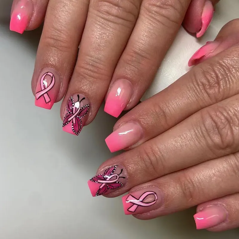 Churchf Churchf Square Pink Gradient Nail Bow Cute Fake Nails Ins Wind Mixed Batch Wear Armor