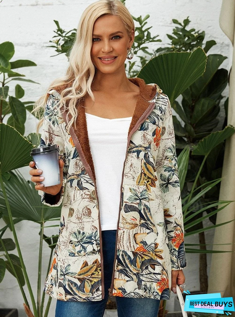 Casual Printed Velvet Coat