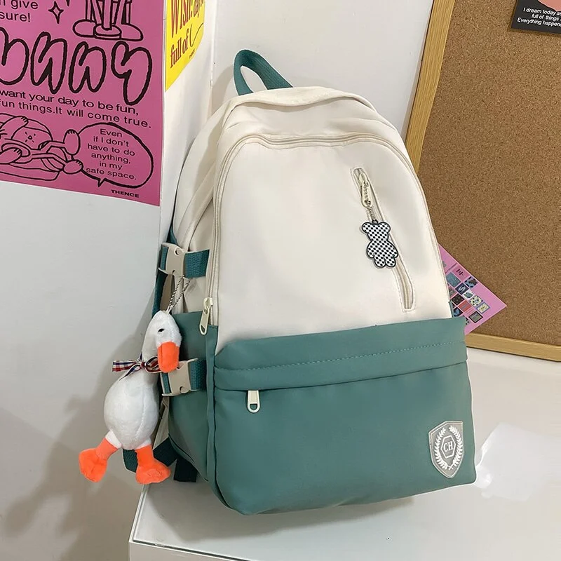Pongl Cute Women Backpacks Waterproof Multi-Pocket Nylon School Backpack for Student Female Girls Kawaii Laptop Book Pack