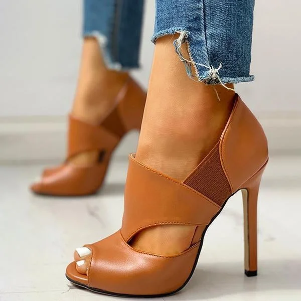 Solid Hollow Out Design Peep Toe Thin Heels