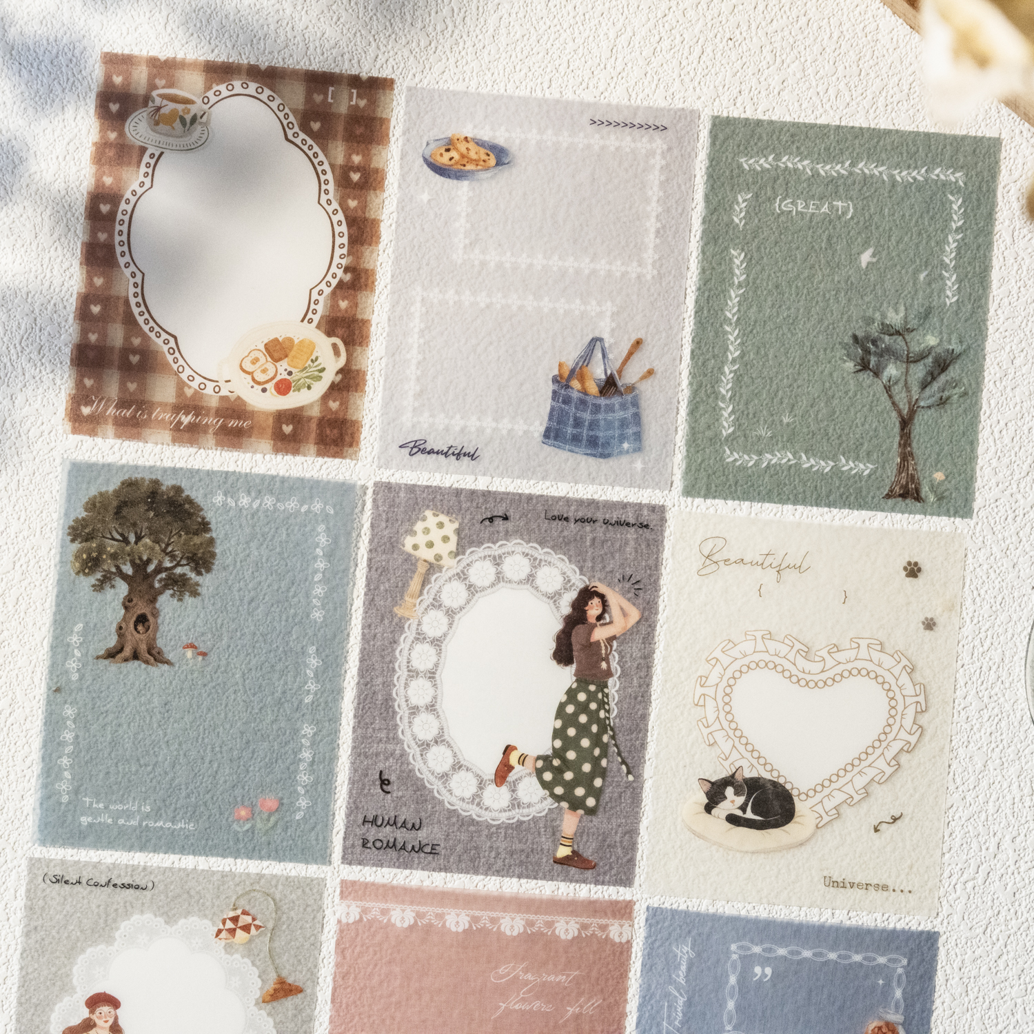 스티커 - 꿈결 같은 졸린 낙서 빈티지 레이스 테두리 캐릭터