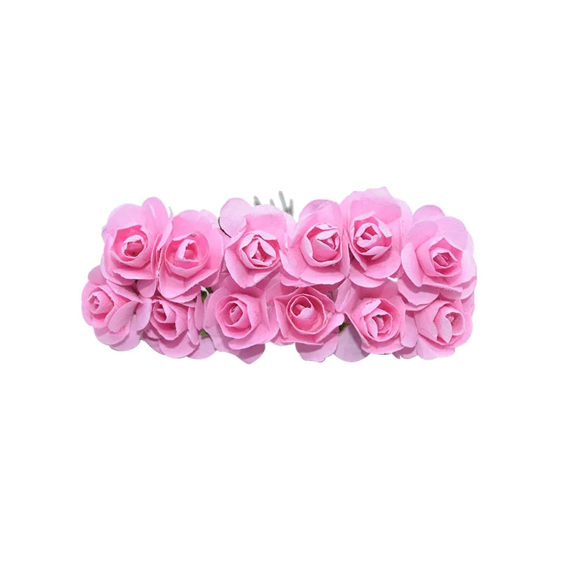 72/144pcs Artificial Flower Mini Cute Paper Rose Handmade For Wedding Decoration DIY Wreath Gift Scrapbooking Craft Fake Flower
