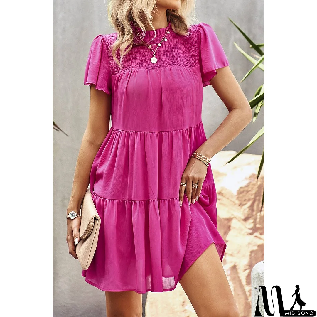 MidiSono - Loose Fit Solid Ruched Color Block Dress