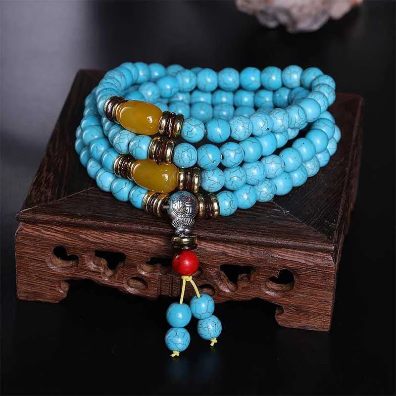 Red Turquoise Amber Turquoise Bead Protection Bracelet Necklace Mala