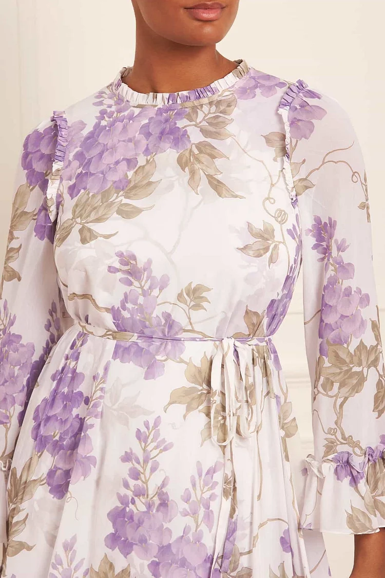 Floral Ruffle Round Neck Mini Dress