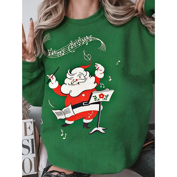 Comstylish Women's Santa Claus Music Crew Neck Graphic Print Sweatshirt