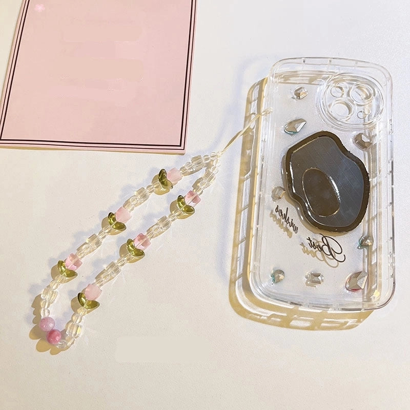 Sweet Minimalist Flower Butterfly Arylic Artificial Crystal Beaded Plating Mobile Phone Chain