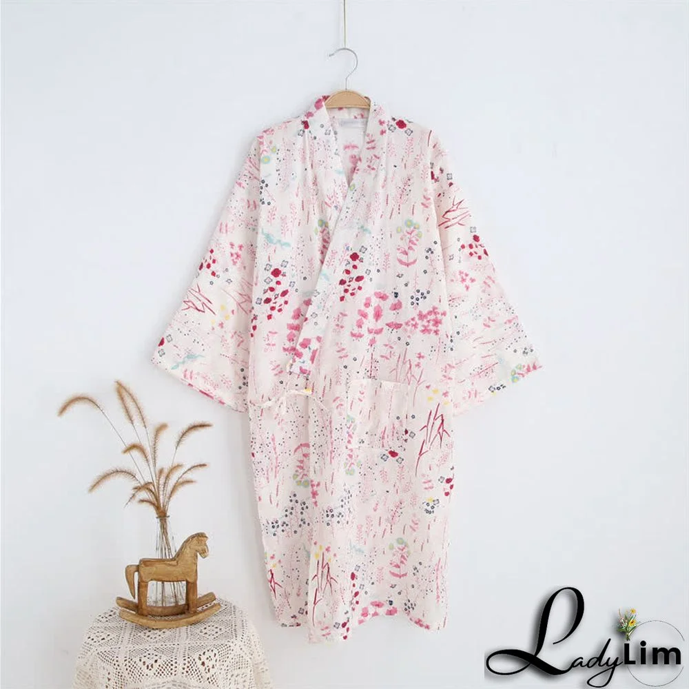 Cartoon Bunny Sakura Print V-neck Kimono Robes