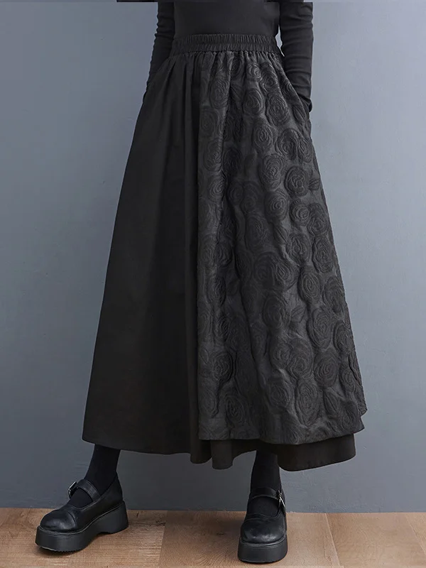 A-Line Loose Asymmetric Elasticity Jacquard Solid Color Skirts Bottoms
