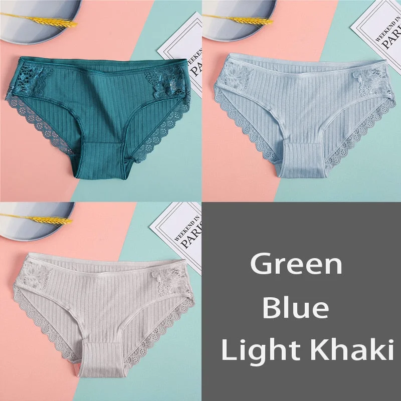 FINETOO M-XL Women Cotton Underpants Sexy Lace Panties Low-rise Briefs for Girls Comfortable Underwear 2020 Female Lingerie New