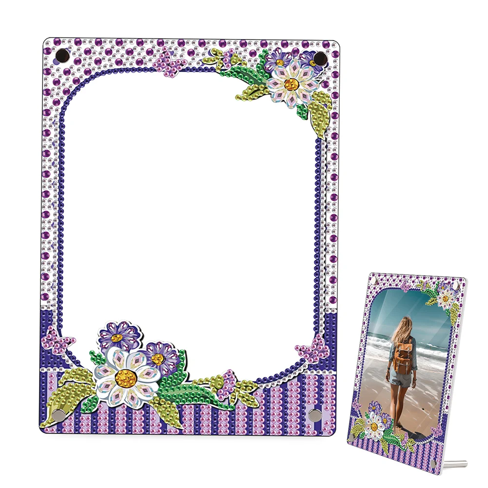 DIY Flower Purple Special Shape Diamond Painting Photo Frame Home Decor Gift 