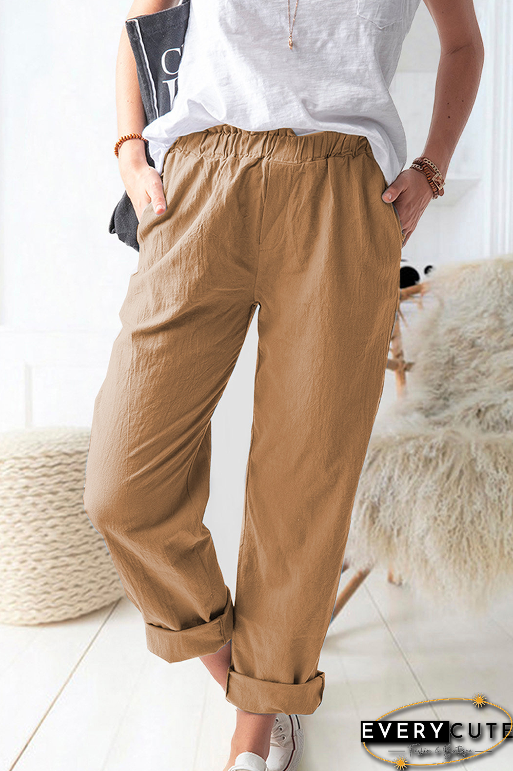 Casual Solid Basic Straight Solid Color Bottoms