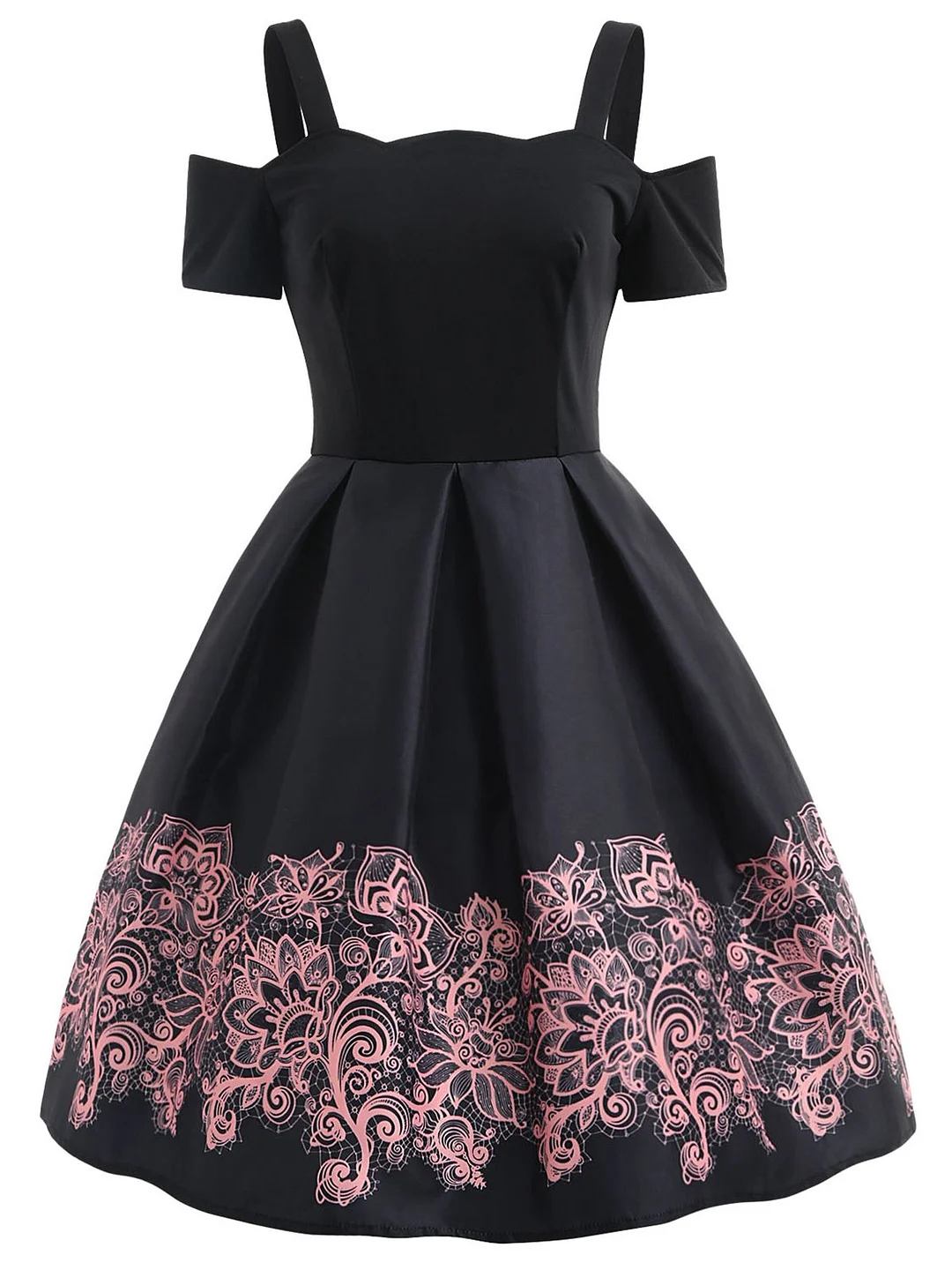 1950s Elegant Hollow Out Shoulder Floral Dress