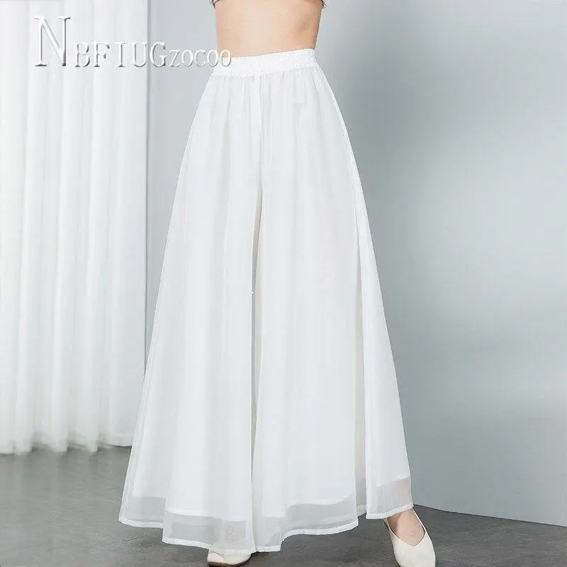 Fat Sister White Black Color Chiffon Women Pants M-4XL Plus Size Female Trousers