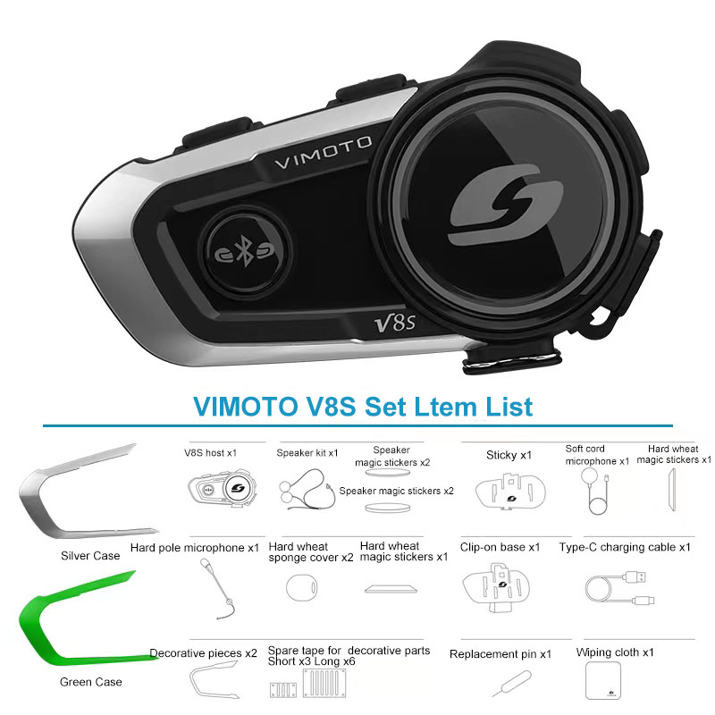 Vimoto V8S/V9S/V9X Motorcycle Helmet Headset Easy Rider Bluetooth 5.0 Intercom IP67 Noise Reduction Multifunction Helmet Headset