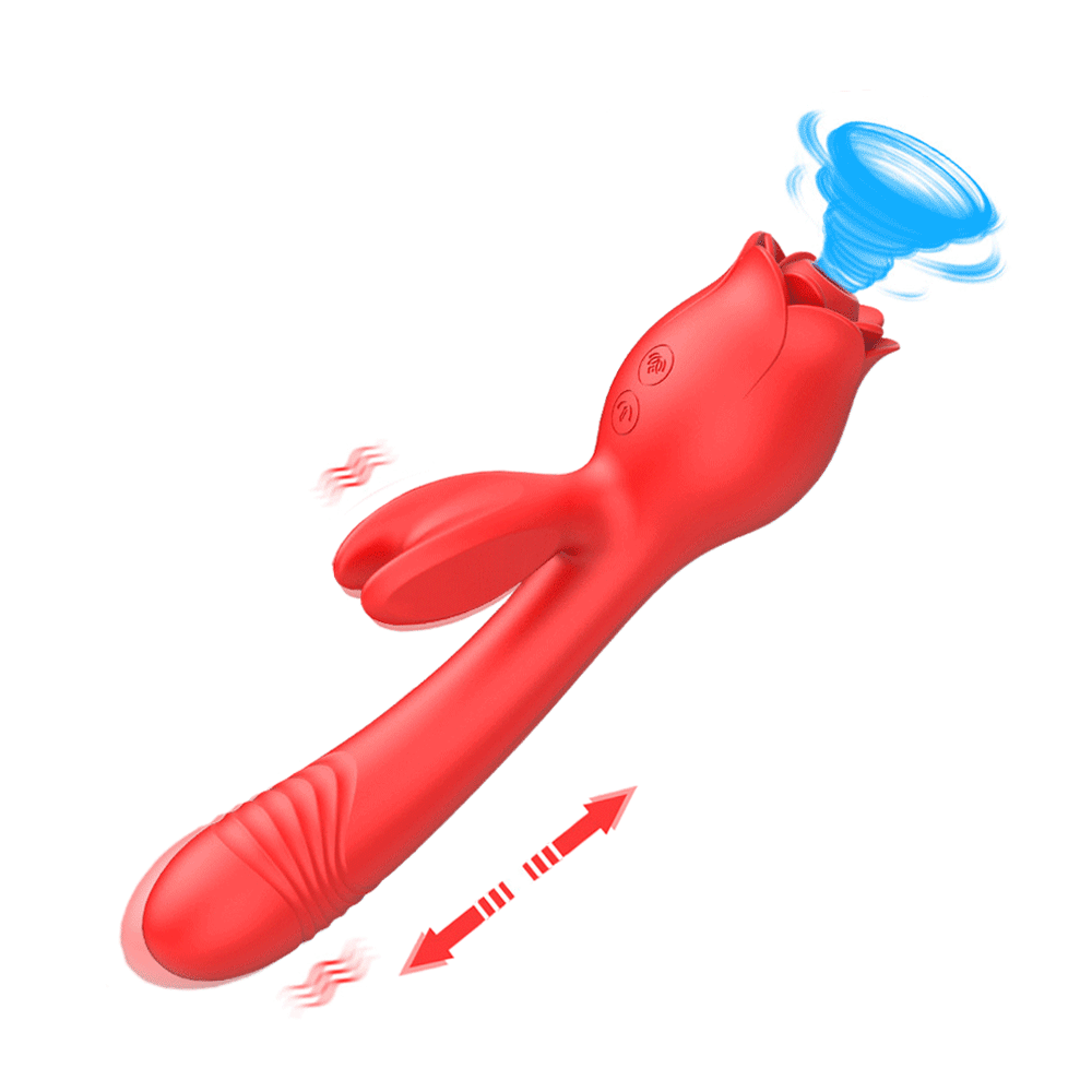 Bunny Rose Sex Toy 3 in 1 Clit Sucker Thrusting Vibrator - Rose Toy