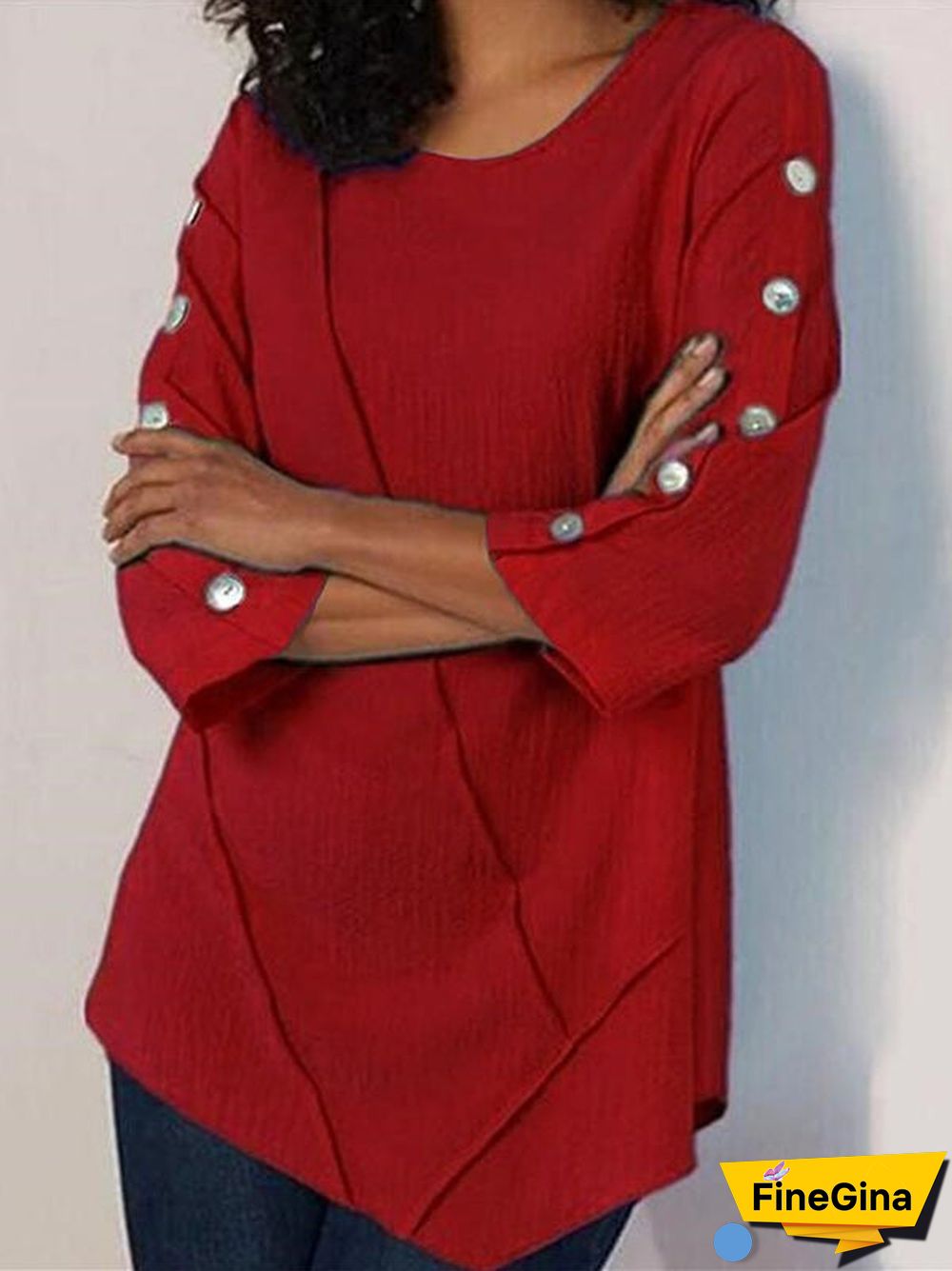 Women'S T-Shirts Casual Solid Button Half Sleeve T-Shirt