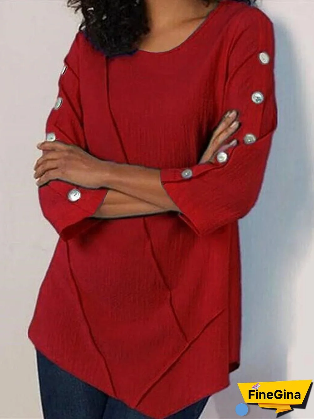 Women'S T-Shirts Casual Solid Button Half Sleeve T-Shirt