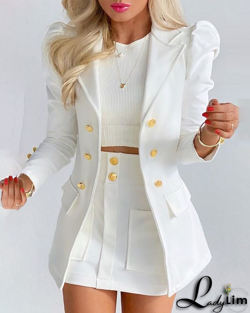 spring blazer long-sleeved solid color top with mini skirt two-piece suit