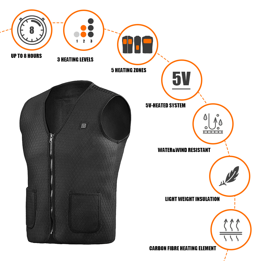 

Winter Skiing Heating Vest USB Electric Outdoor Camping Fishing Waistcoat, Black, 501 Original