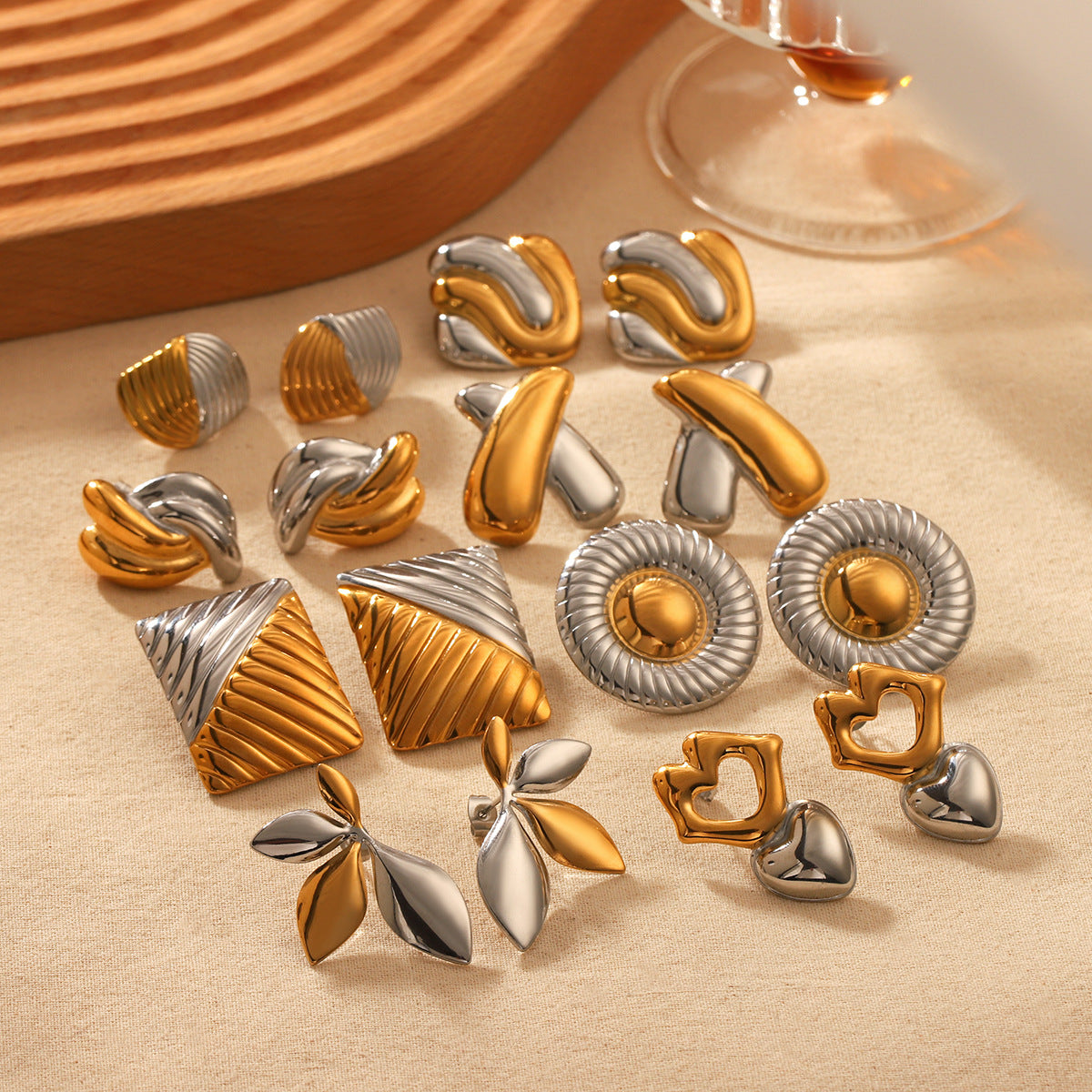 Gold And Silver Color Matching Geometric Stainless Steel Earrings For Women Niche Titanium Steel Earrings