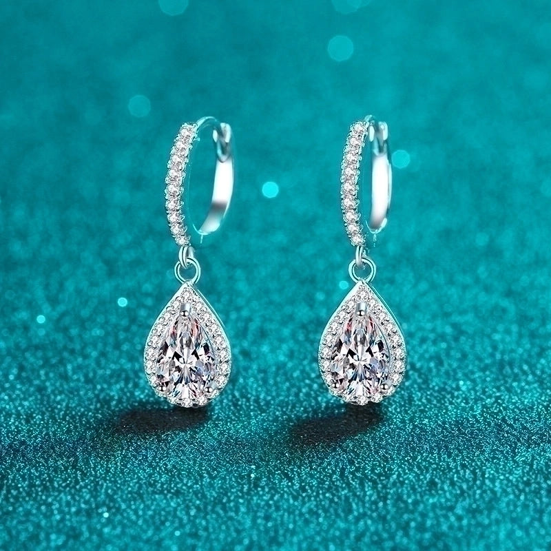 1 Pair 925 Sterling Silver Moissanite Zircon Water Droplets Drop Earrings
