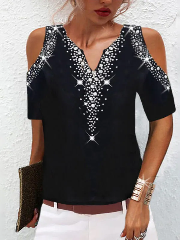 Women's V-Neck Cold Shoulder Short Sleeve Tops