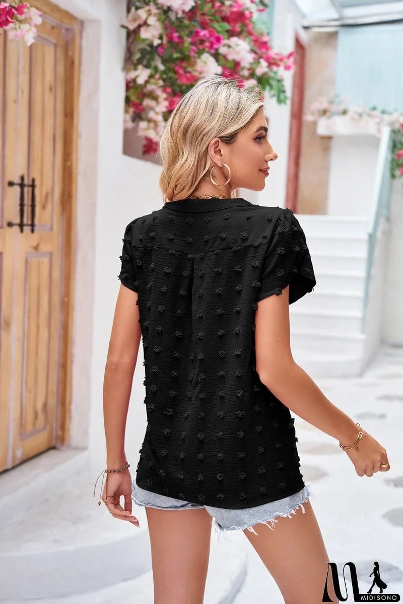 MidiSono - Swiss Dot Petal Sleeve Notched Top