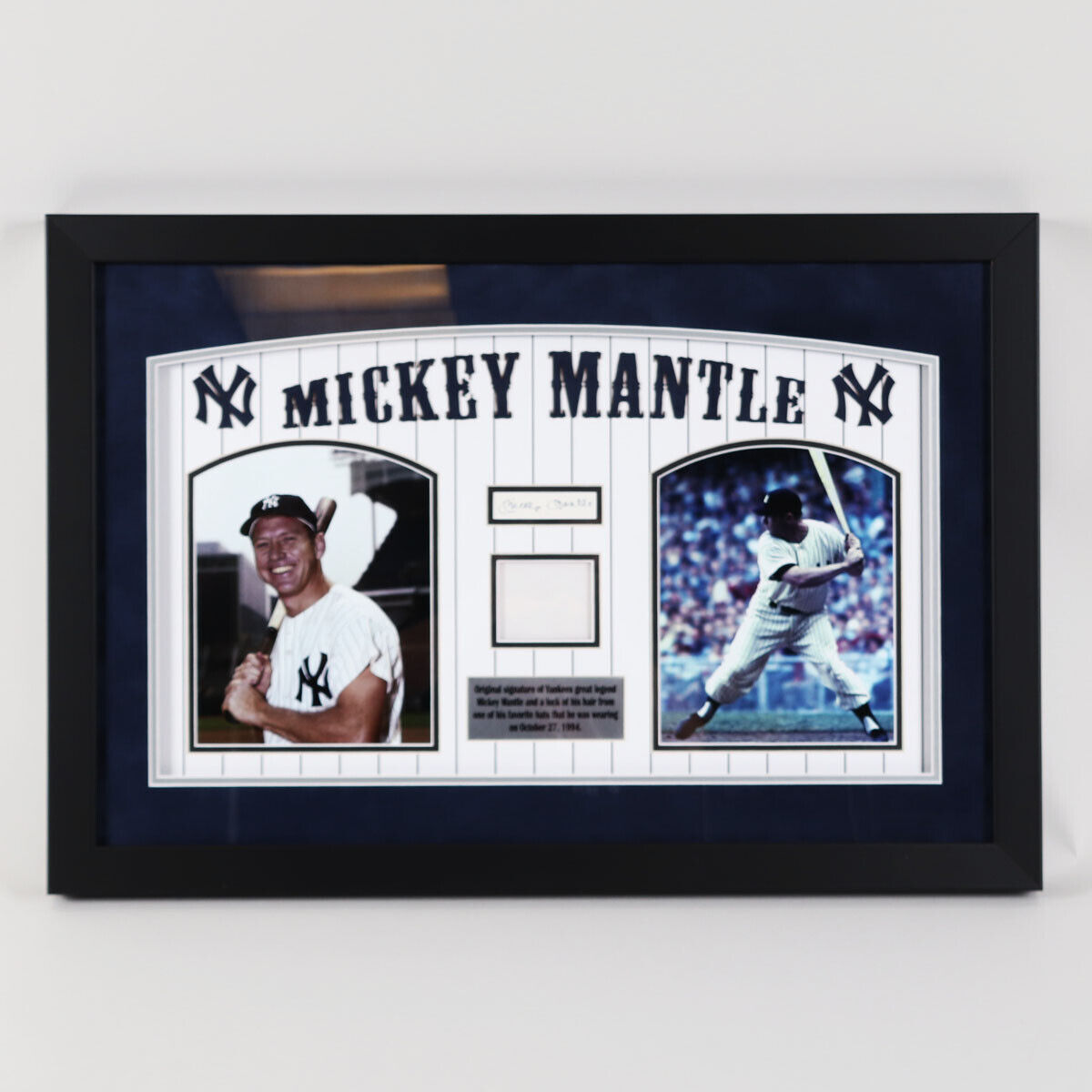 Mickey Mantle Signed Cut Photo Poster painting Display w/ Strand of His Hair Yankees - COA JS...