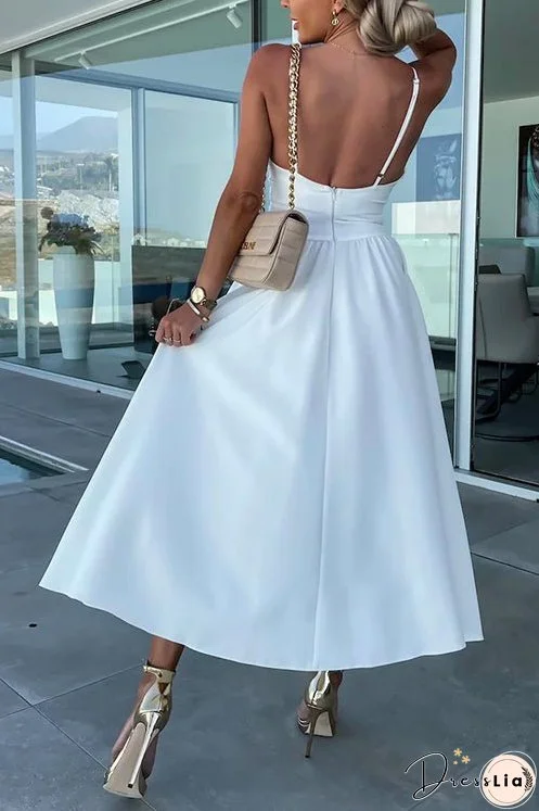 Meridress V Neck Backless Twist Front Cut Out Slit Cami Party Dress