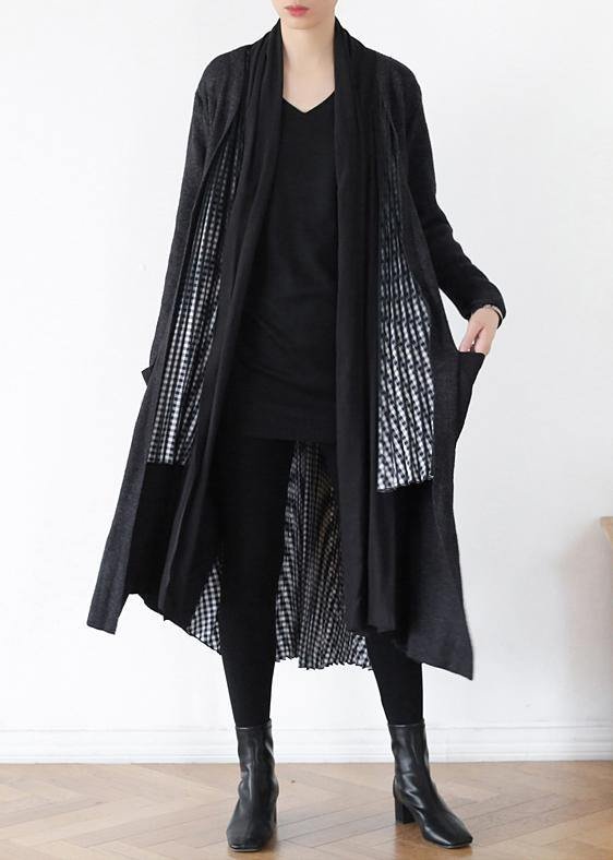 Comfy gray knitted coat fall fashion patchwork knitwear