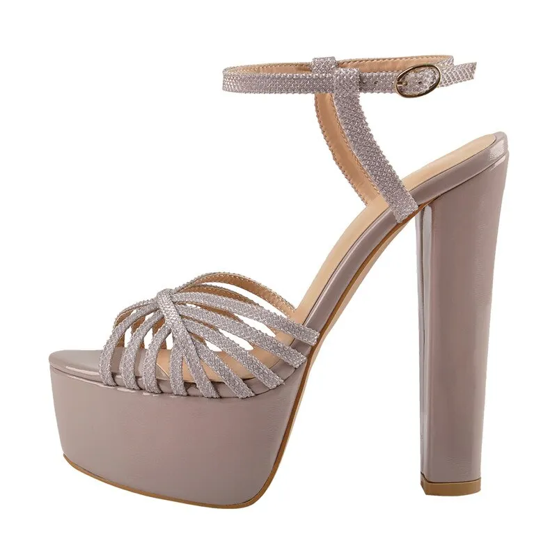 Onlymaker Women Platform Chuncky Heel Ankle Buckle Strap Sandals Open Toe Cross Thick Band Shoes Big Size US5~US15