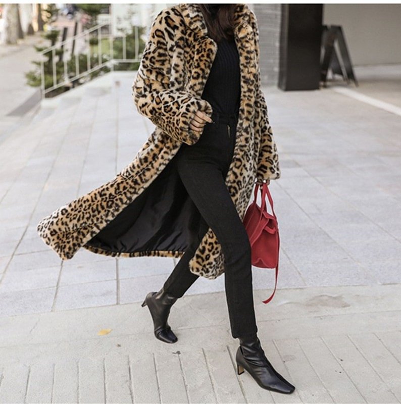 Trendy Leopard Print Plush Long Coat