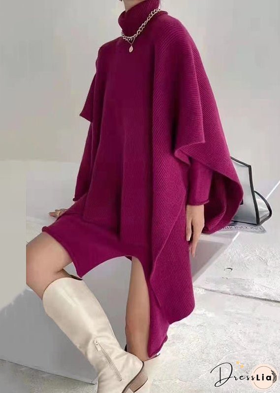 New Rose Turtleneck Asymmetrical Cotton Knit Two Pieces Set Fall