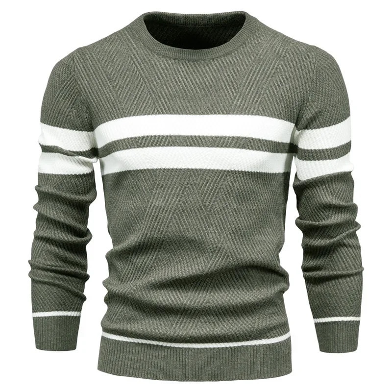 Men's Casual Stripe Pullover Round Neck Sweater | ARKGET