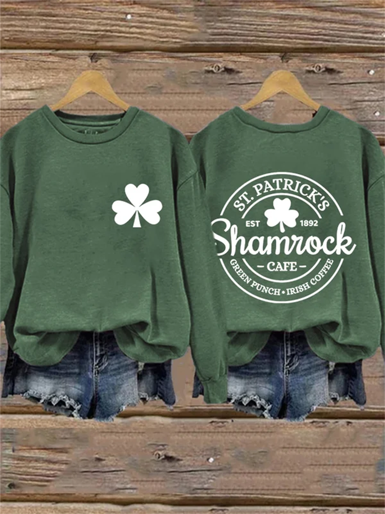 Women's St Patrick'S Day Clover Print Long Sleeve Sweatshirt wearshes