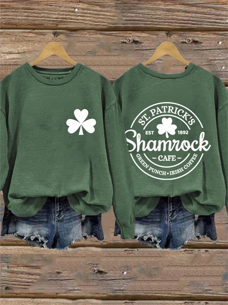 Wearshes Women's St Patrick'S Day Clover Print Long Sleeve Sweatshirt