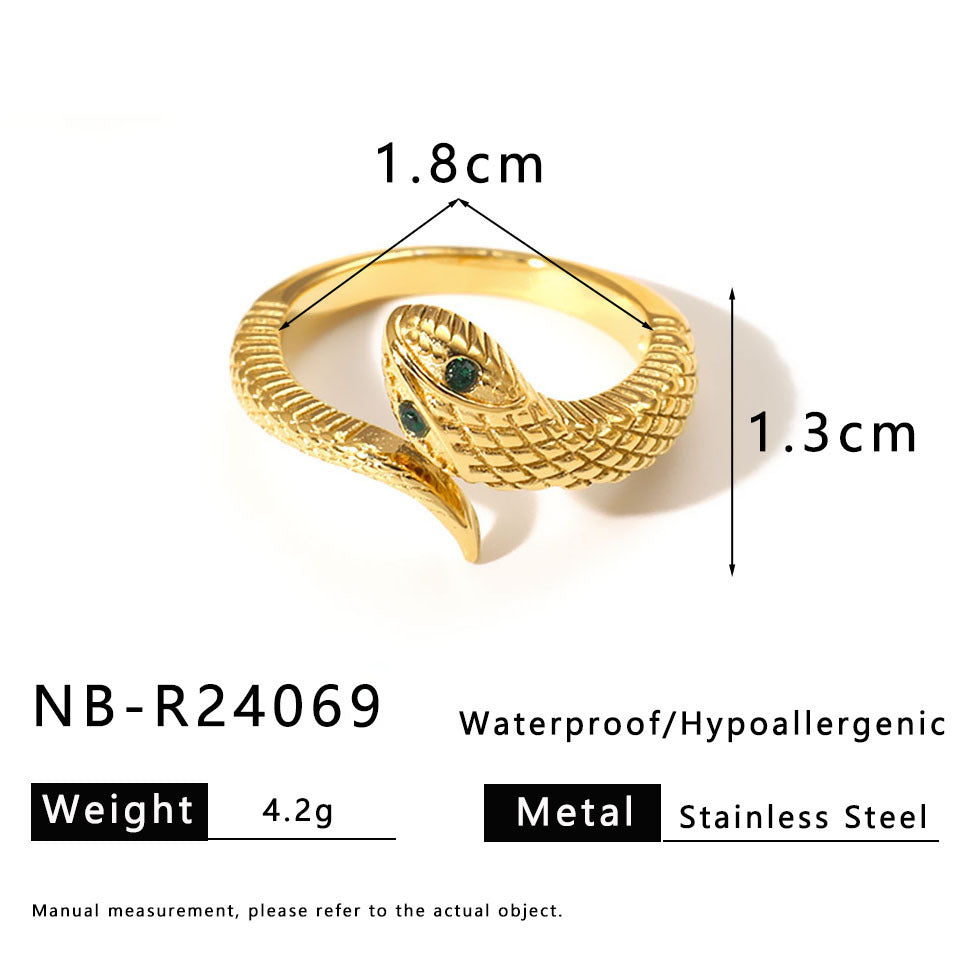 Best-Selling Snake-Shaped Inlaid Zircon Classic Open Stainless Steel Hand Jewelry Gold-Plated Texture Ring Couple