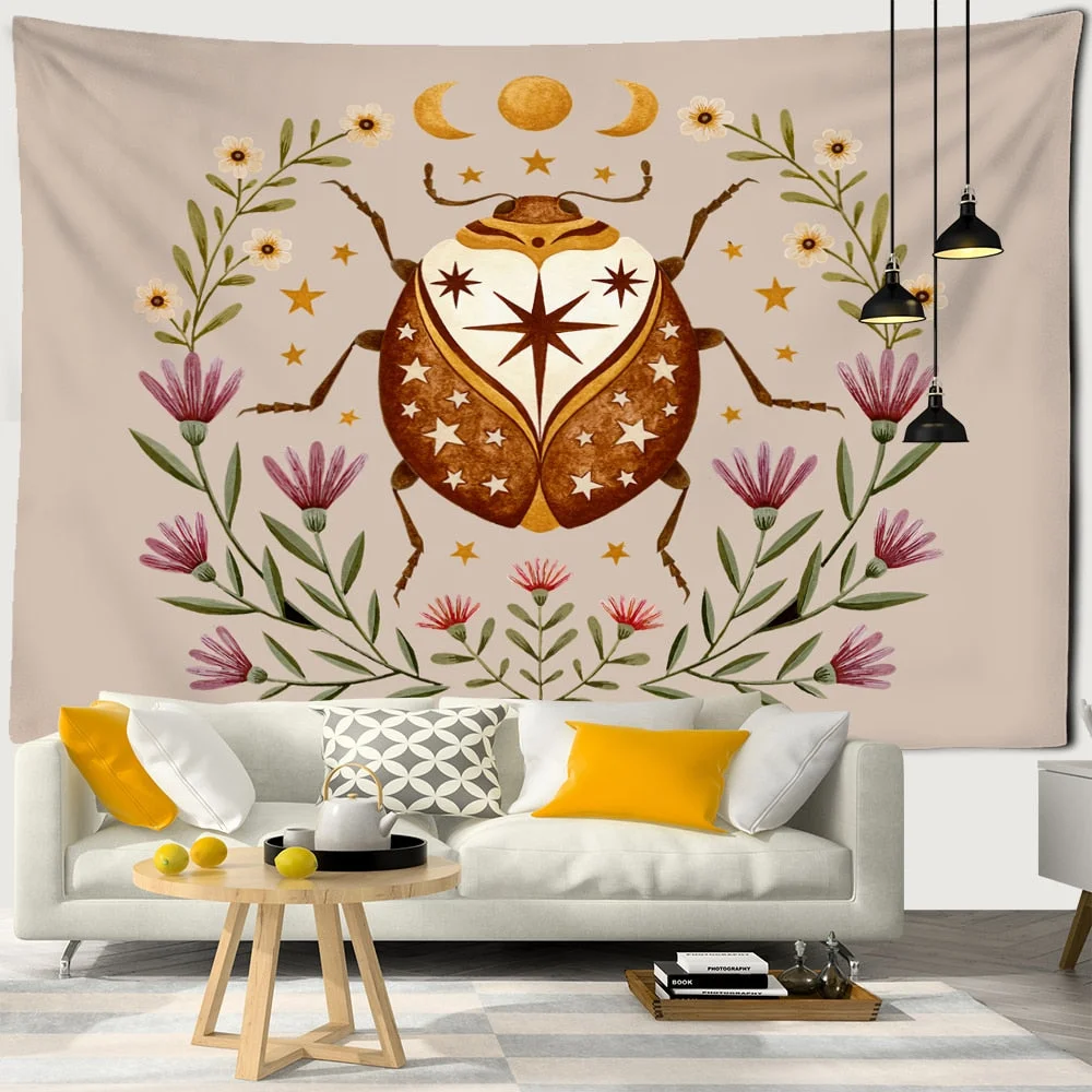 Bohemian Moon Phase Flower Tapestry Wall Hanging Hippie Mandala Butterfly Art Witchcraft Home Room Decor
