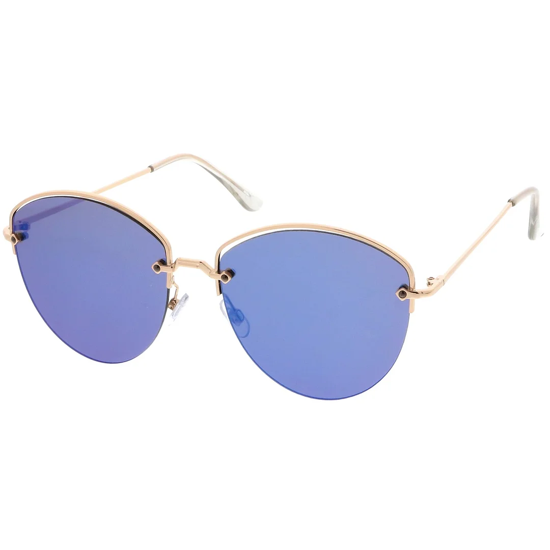 Modern Metal Nose Bridge Mirrored Flat Lens Semi-Rimless glasses 60mm