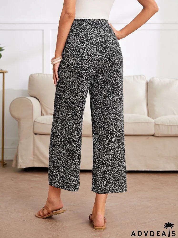 Ditsy Floral Print Wide Leg Pants
