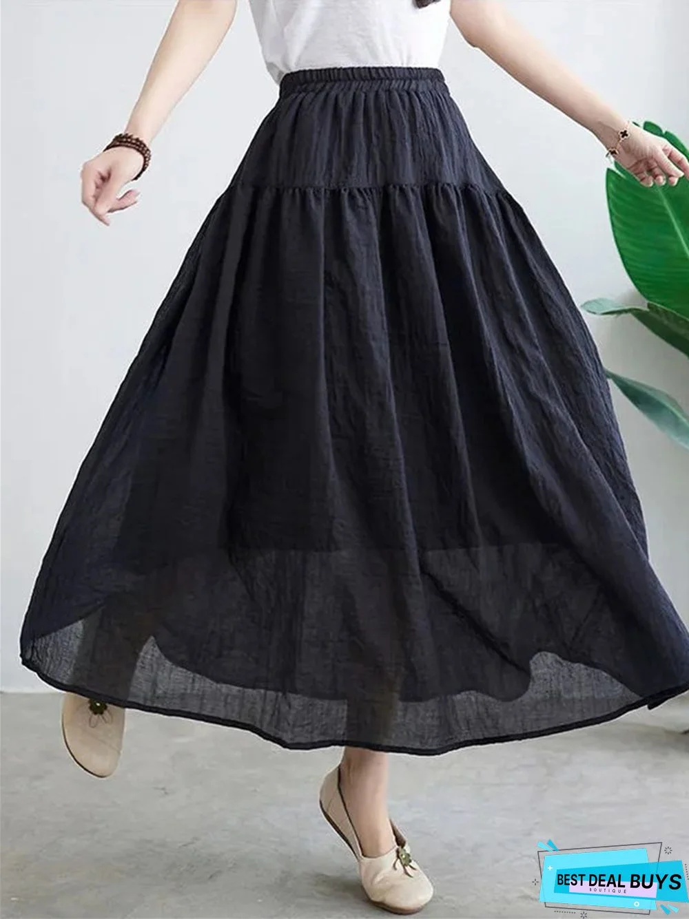 Literary and Artistic Double-Layer Cotton and Linen Skirt Women's Elegant Dress