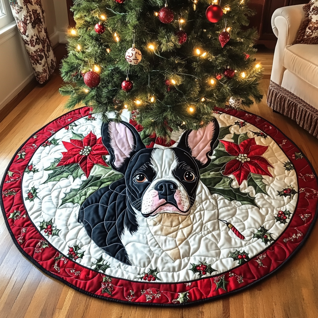 Boston Terrier Yuletide Spirit Christmas Quilted Tree Skirt NCU0DV1620