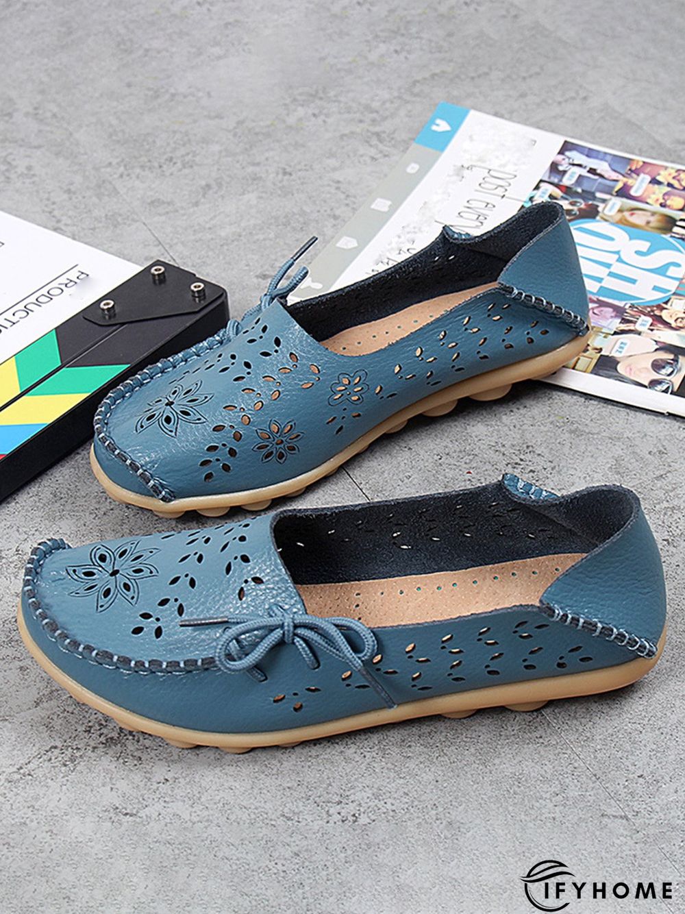 Cowhide Hollow Lace-up Portable Shoes | IFYHOME