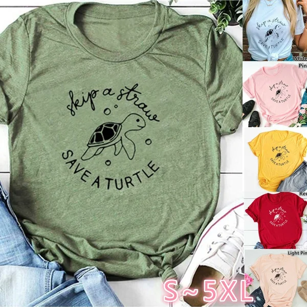 9 Colors Short Sleeve T-shirt Save A Turtle Letter Printed Shirts Casual O Neck Tops Women Graphic Tees