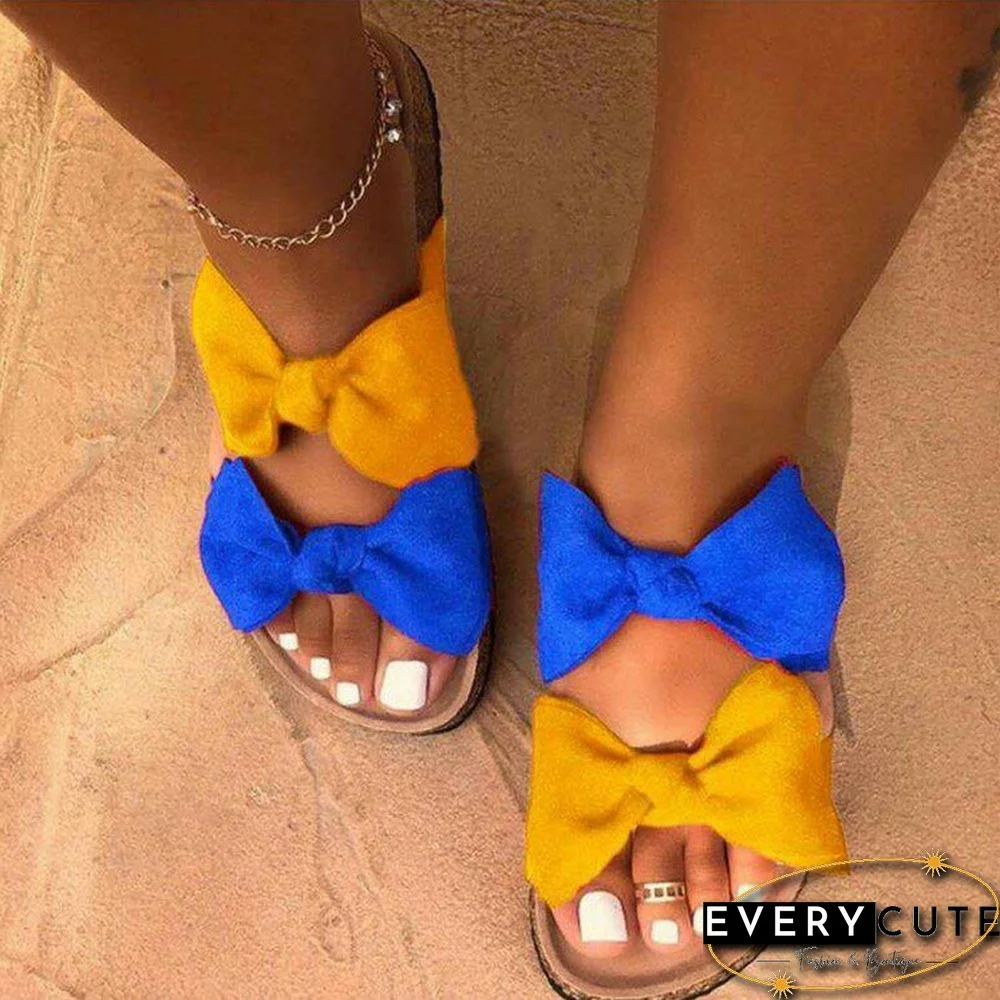 New Summer Women Sandals Silk Bow Flat Shoes Ladies Beach Shoes Slipper Outdoor Fashion Student Home Casual Slippers 35-43