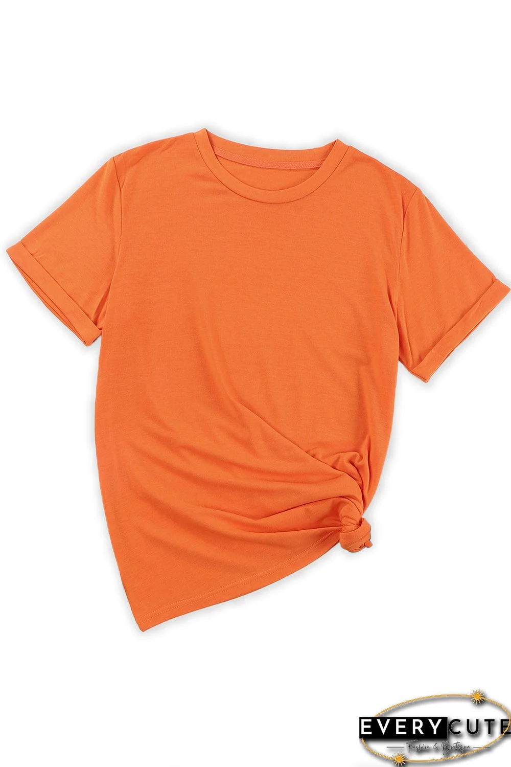 Orange Solid Color Crew Neck Tee