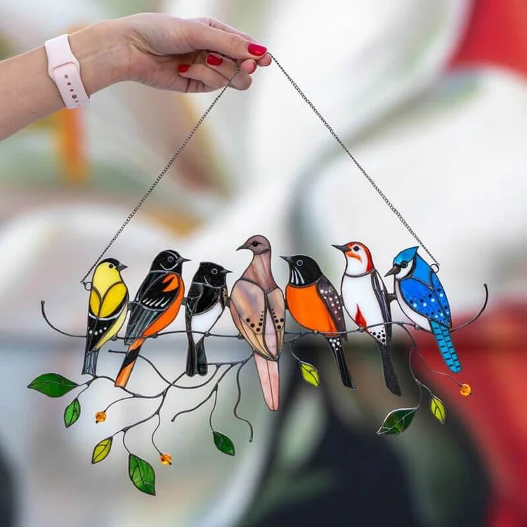 ?(Geschenk zum Muttertag)?Vögel Buntglas-Fensterbehang