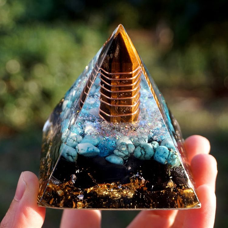 Obsidian Tiger Eye Turquoise Orgone Pyramid